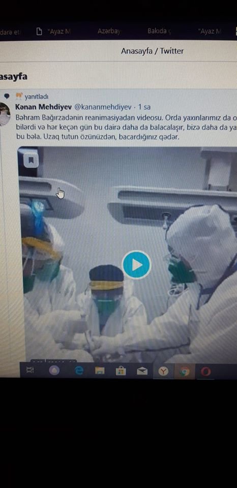 Bəhram Bağırzadənin komadakı videosu twiter.com da paylaşıldı