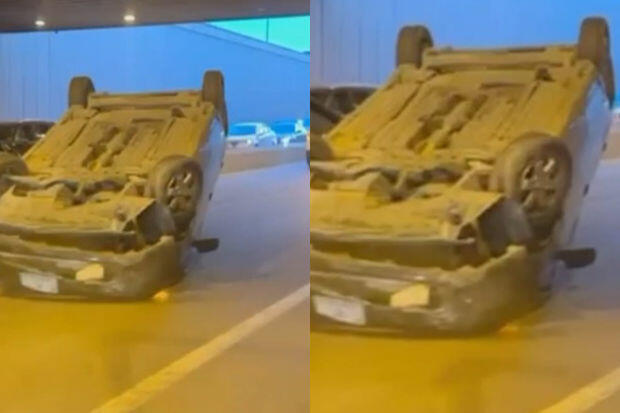 Bakıda tuneldə “Prius” aşdı - VİDEO