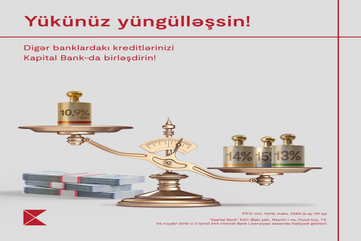Kreditlərinizi Kapital Bank-a gətirin daha sərfəli şərtlər əldə edin